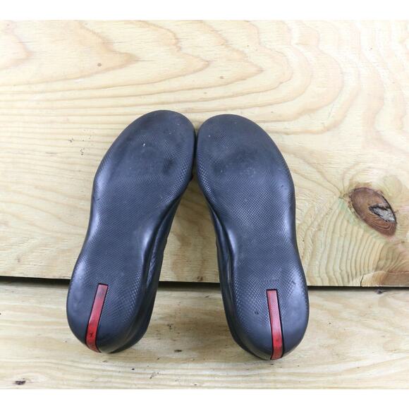 Prada Sport Mens Shoes 10 Black Leather Lines Rossa Toggle Loafers Slip On - Picture 6 of 11